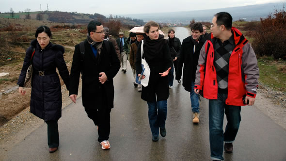 Besa Shahini with a group of Chevening fellows in the village of Lubishte, Kosovo. Photo: Nick Wood / Political Tours
