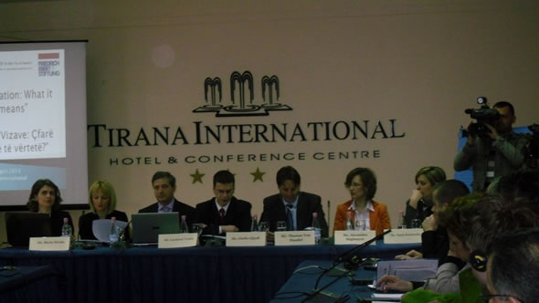 View of the panel, Alexandra Stiglmayer second from right. Photo: European Movement Albania