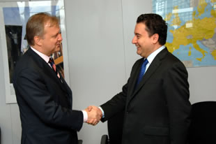 Olli Rehn an Ali Babacan shaking hands