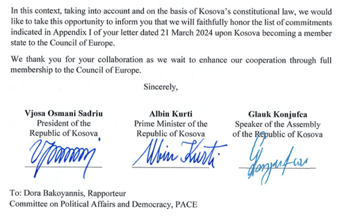 Joint letter to PACE rapporteur Dora Bakoyannis