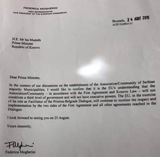 Letter by EU High Representative Federica Mogherini (2015)
