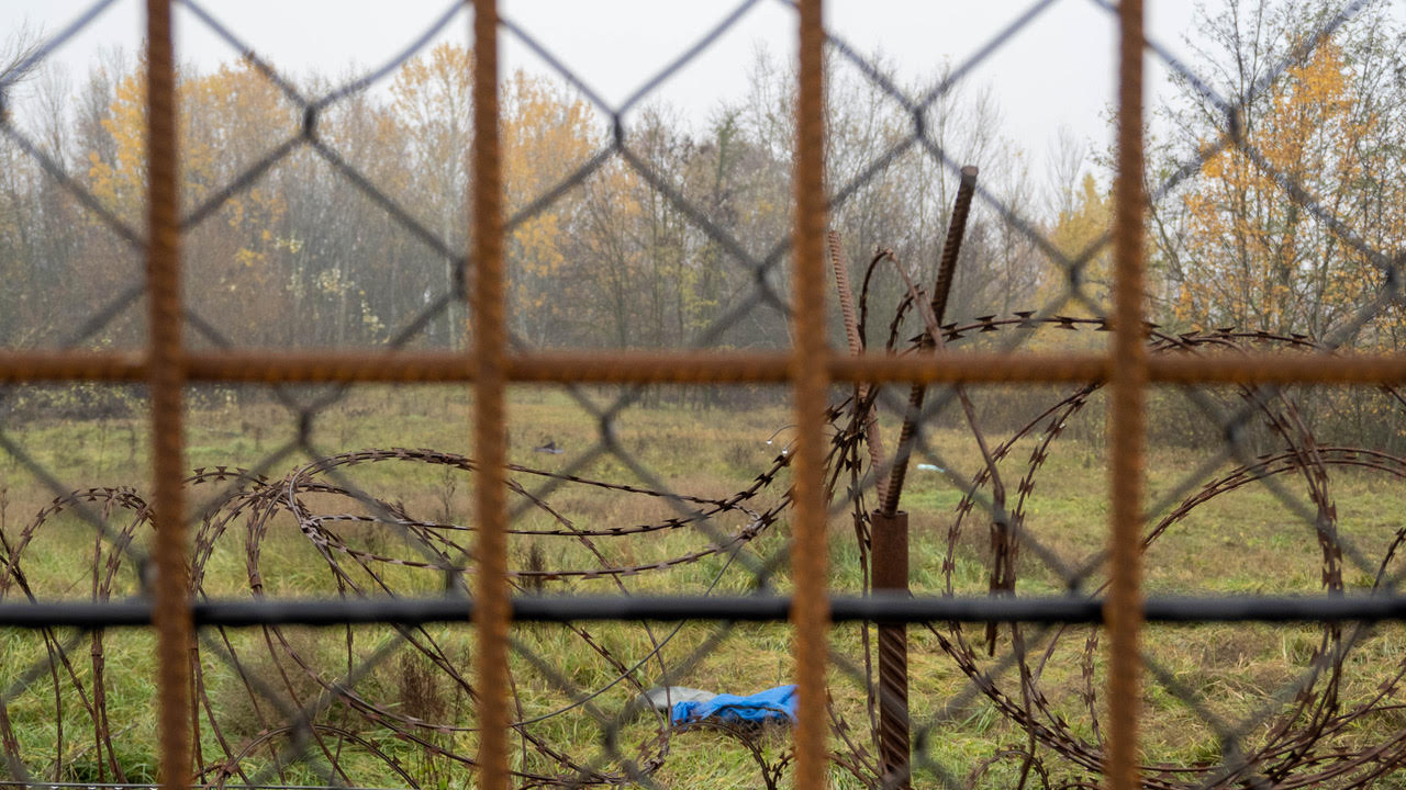 View from the Hungarian side through the outer fence towards Serbia.