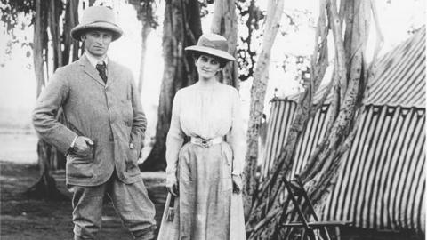 Lord Curzon, the viceroy of India, posing with his wife, near Hyderabad in April 1902. Photo: Wikipedia Commons